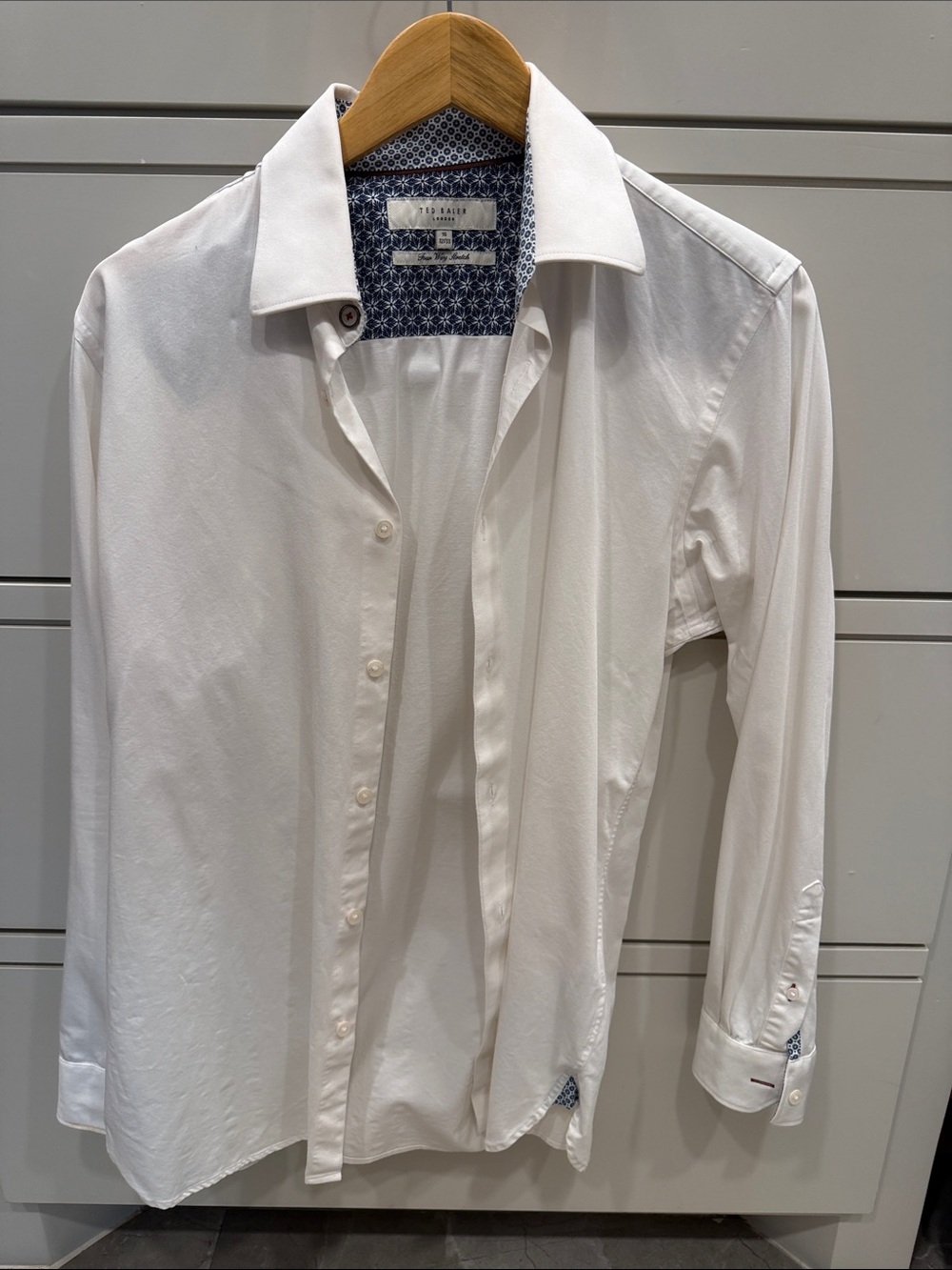 Ted Baker White Men's Dress Shirt with Patterned Inner Collar